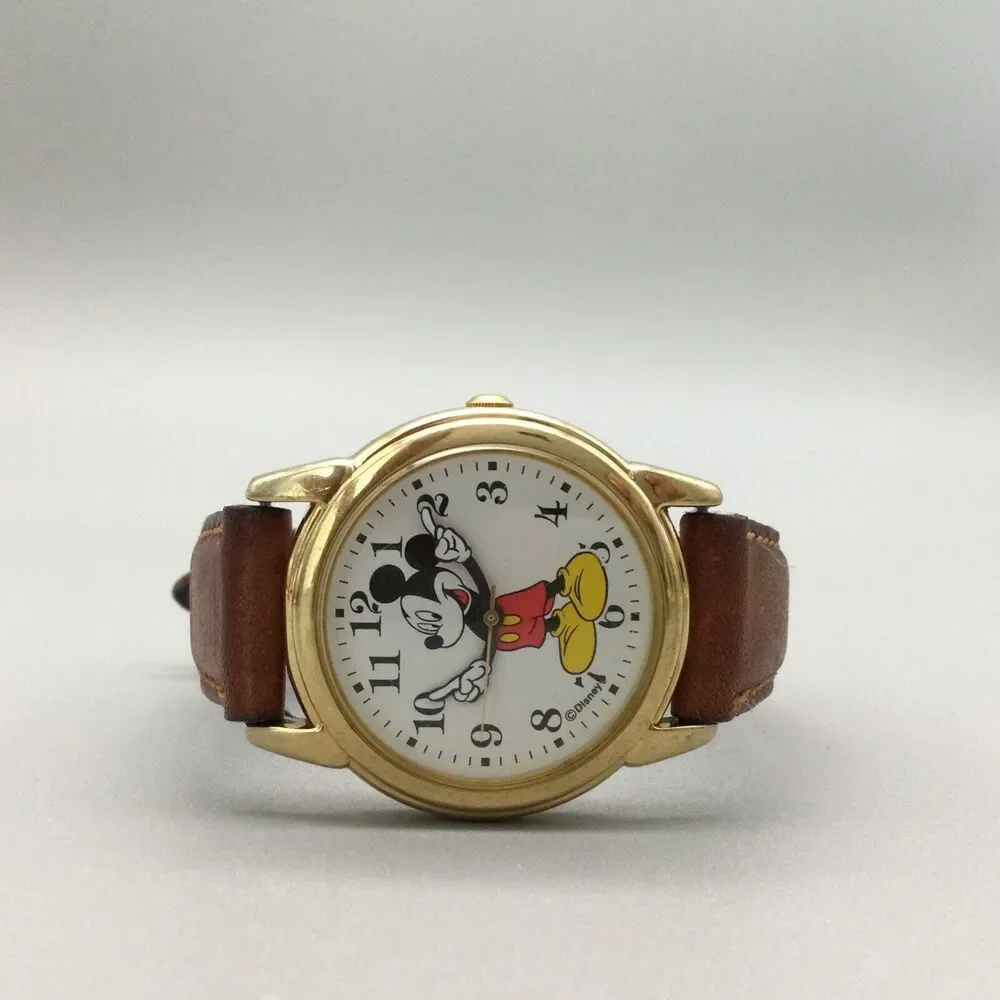 Disney Mickey Mouse Watch Women 30mm Pointing Hands 30mm Gold Tone New Battery - Picture 5 of 15